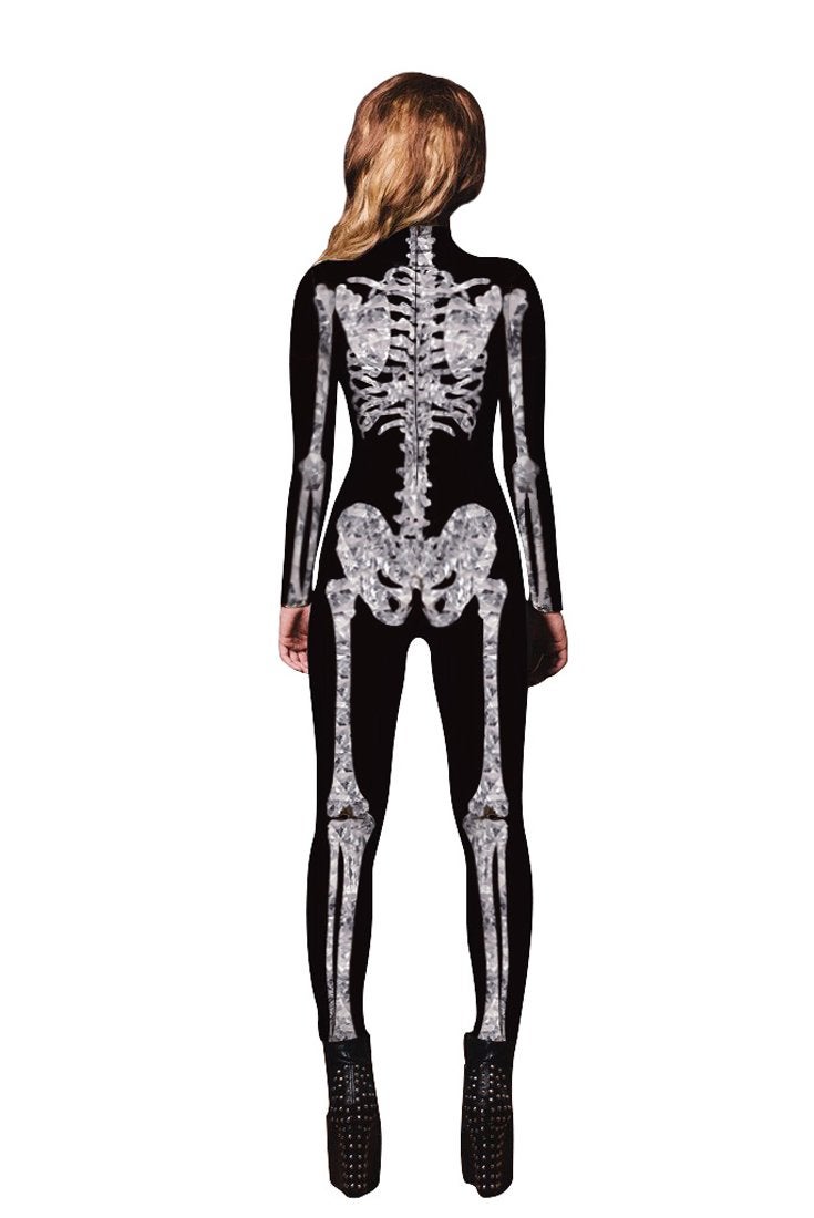 URVIP Women Halloween Skeleton Costume Stretch Skinny Catsuit Jumpsuit Bodysuit Color-BAX-003 M - Image 2